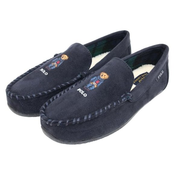 NIB Polo Ralph Lauren Men's Declan Polo Bear Slipper Sz 13 Navy Blue Suede - Picture 1 of 7